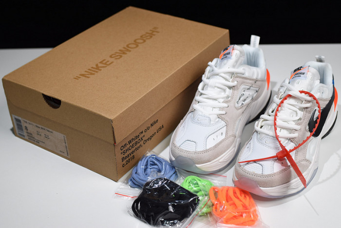 ofw x nike m2k tekno white, black & team orange a03108 058